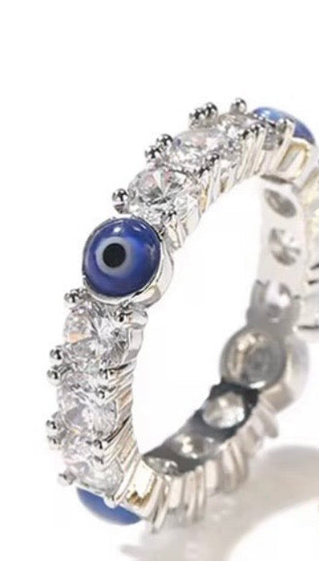 Silver Evil Eyes Ring