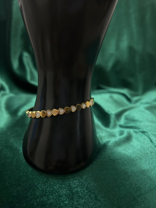 Gold & White Hearts Bangle