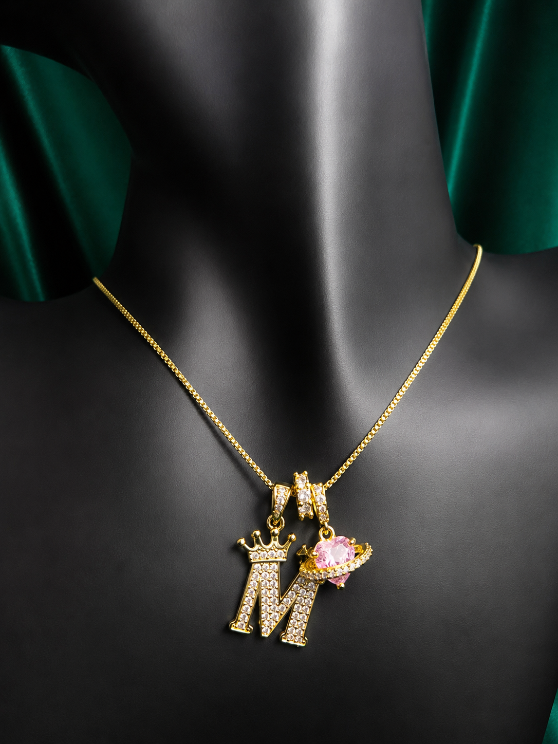 M Gold Diamond Initial Necklace