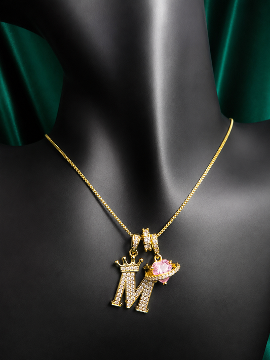 M Gold Diamond Initial Necklace