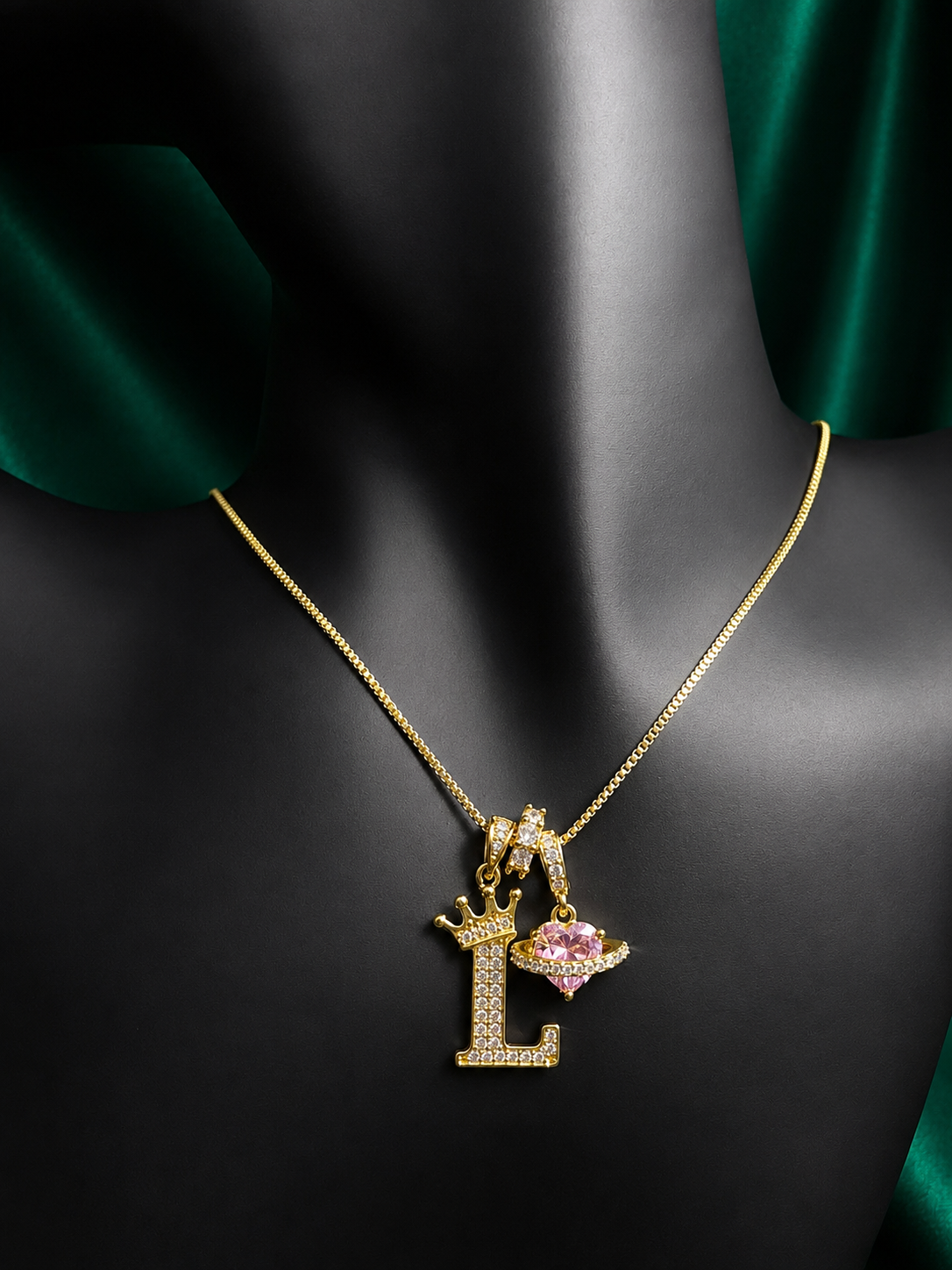 L Gold Diamond Initial Necklace