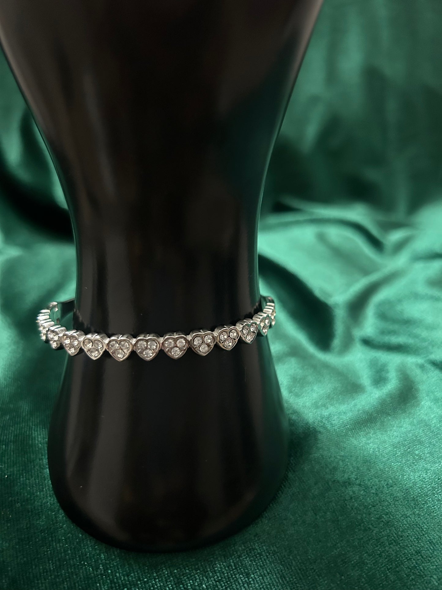 Silver Diamond Hearts Bangle