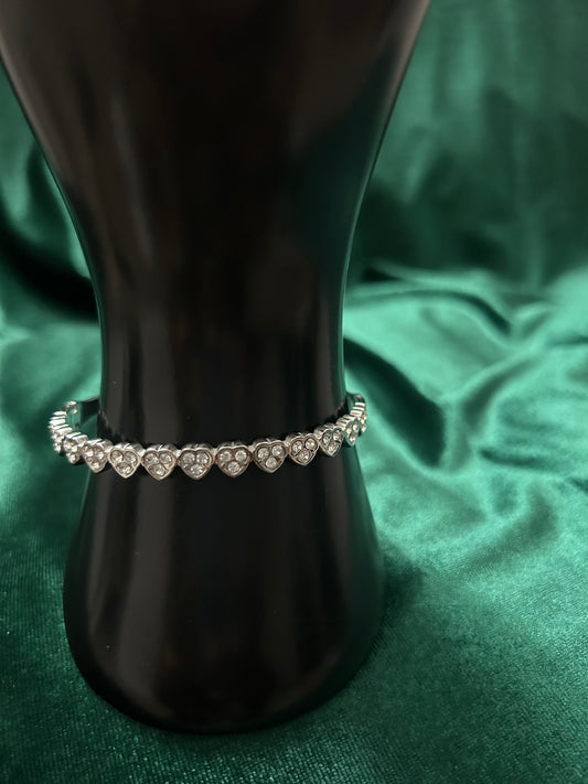 Silver Diamond Hearts Bangle
