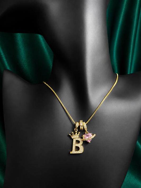 B Gold Diamond Initial Necklace