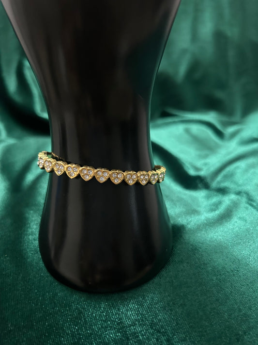 Gold Diamond Hearts Bangle