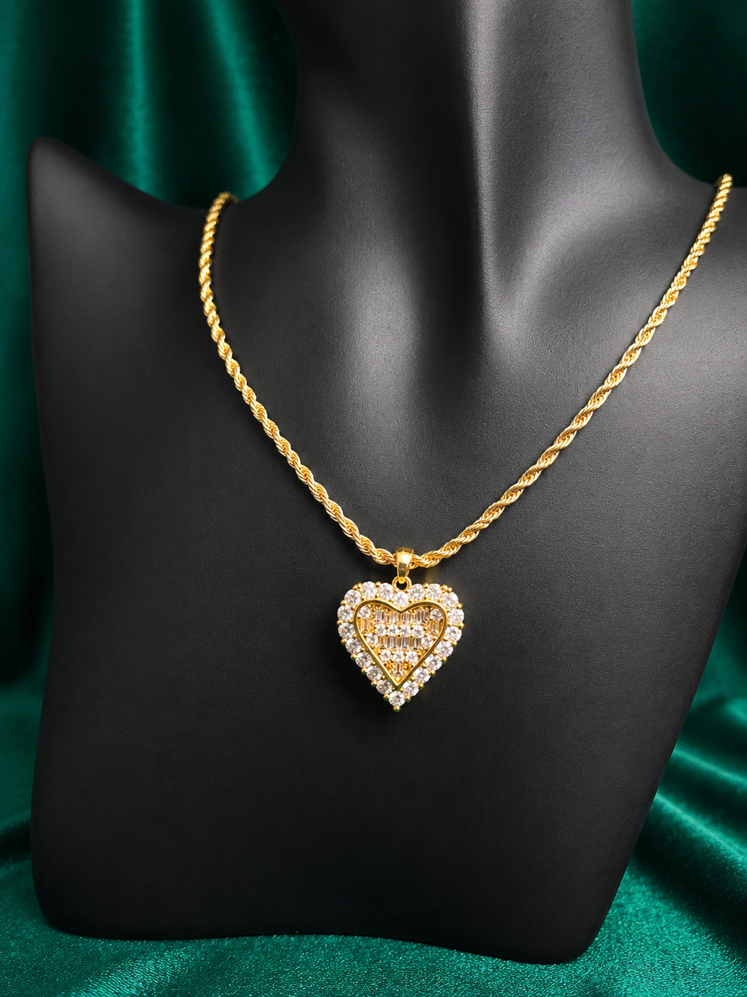 Baguette Diamond Heart Necklace