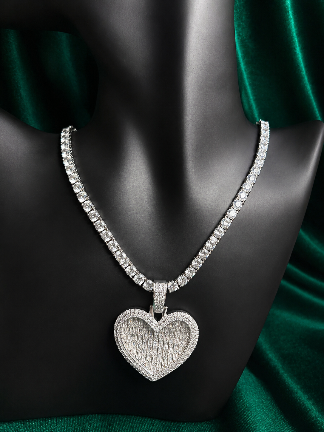 Iced Out Baguette Diamond Heart Necklace