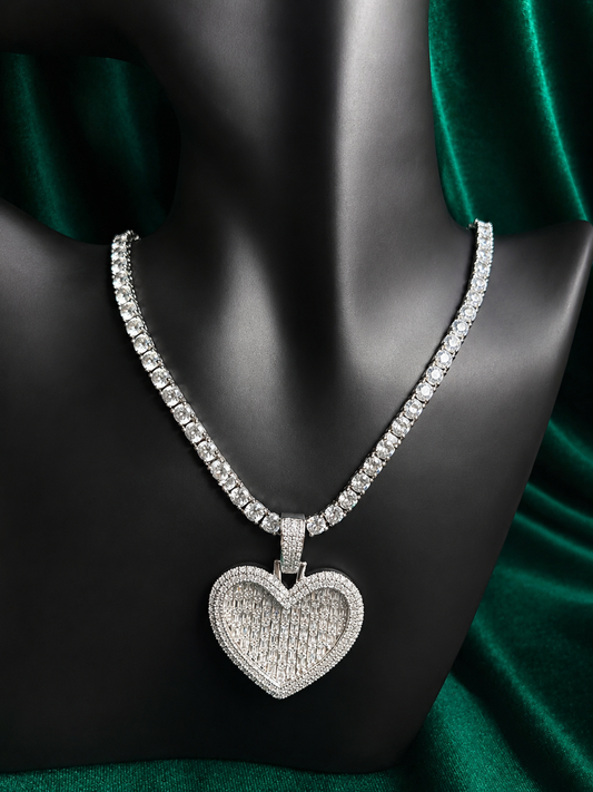 Iced Out Baguette Diamond Heart Necklace